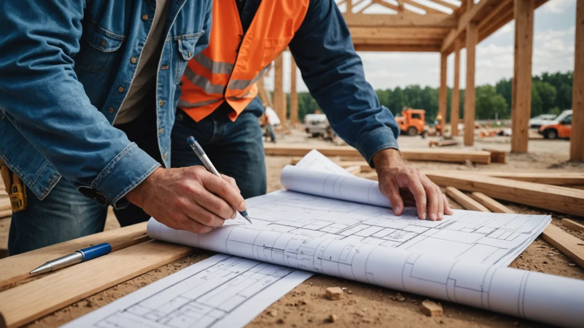 A man doing commercial construction project management by checking blueprints in Easton, PA