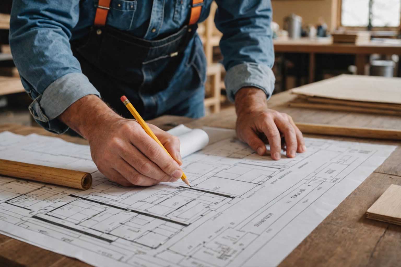 construction worker checking blueprints