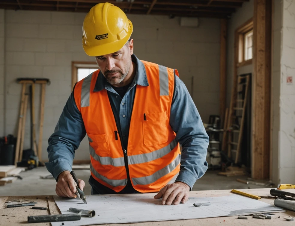 A general contractor reviews blueprints in Allentown